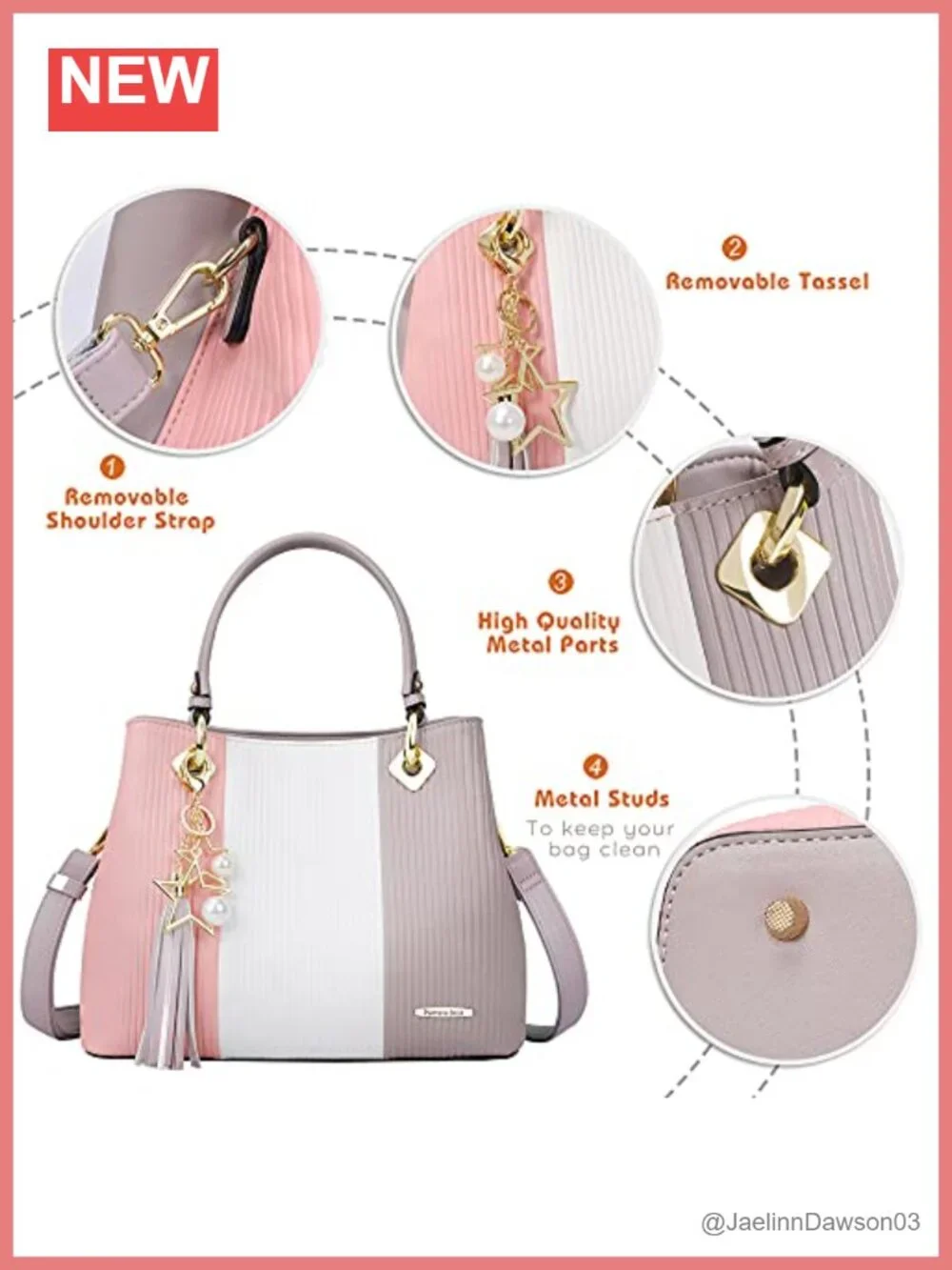 Women's Top Handle Satchel Purse PU Leather Multi Pocket 3-in-1 Bag